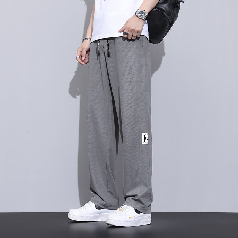 冰丝直筒裤子男士夏季薄款免烫男裤潮牌夏天垂感阔腿运动休闲长裤