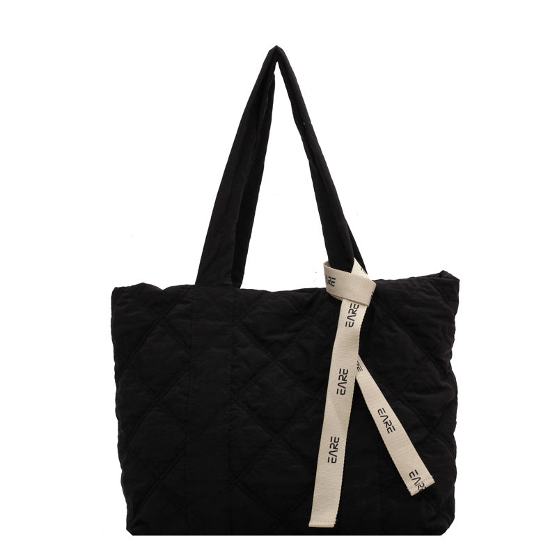 Space cotton tote bag for women 2023 new shoulder hand carry autumn and winter large bag rhombus cotton suit bag for women