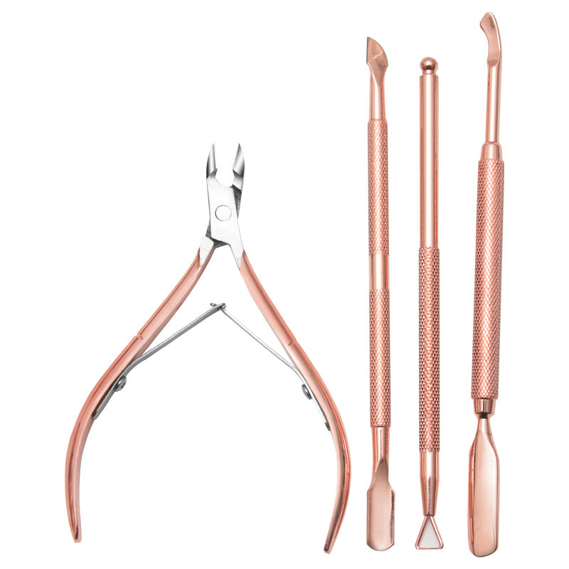 Stainless steel dead skin scissors set rose gold nail removal steel push manicure tool dead skin pliers double-headed nail removal planer