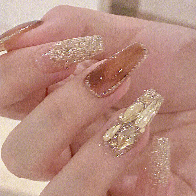 Handmade Nail Patch Wholesale Broken Diamond Love Warm Elf Nail Art Patch Finished Hot Girl Nail Patch Jelly Glue
