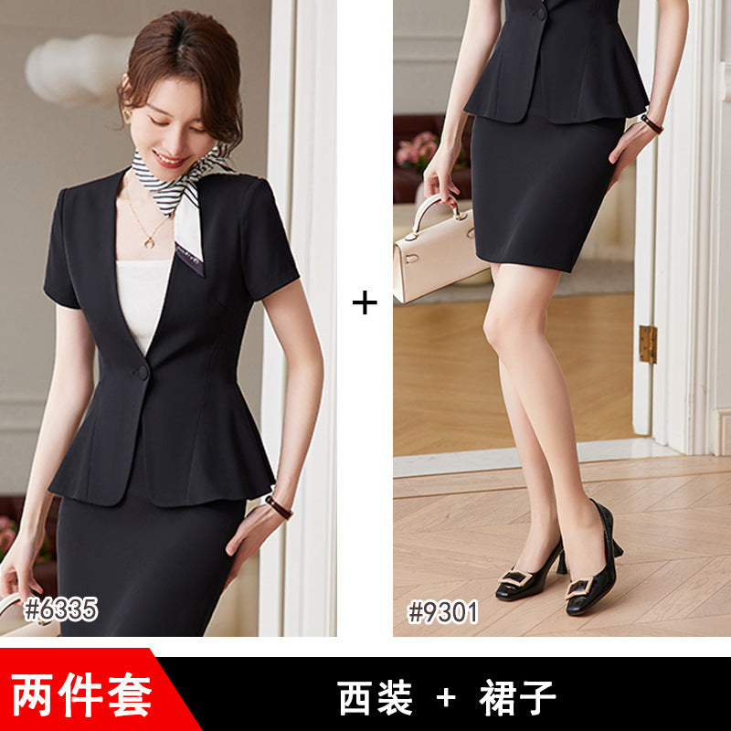 短袖职业西装套装女夏季薄款前台西服气质美容院工作服女空姐制服