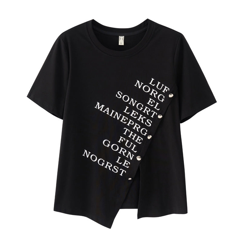 Zhirun large size women's fat mm careful machine slit T-shirt casual all-match short-sleeved round neck top 2023 summer 18336