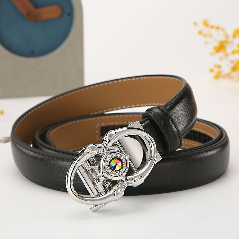 Women's leather belt automatic buckle time to run Korean version sweet all-match belt female 2.4cm wide spot wholesale