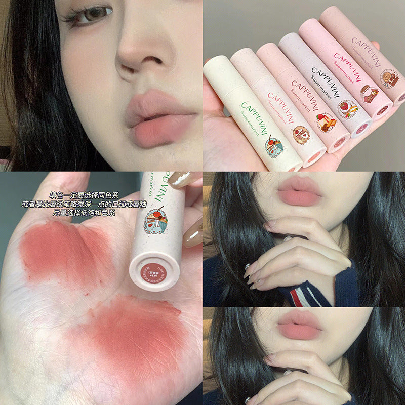 Cappuvini Lip Cream Velvet Matte Lipstick Soft Mist High-Looking Affordable Student Peach Matte Lipstick