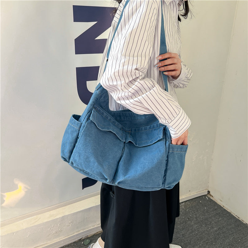 Literary style casual shoulder bag for women, Korean style fashion ins, college students carrying school bags to class, new crossbody bags