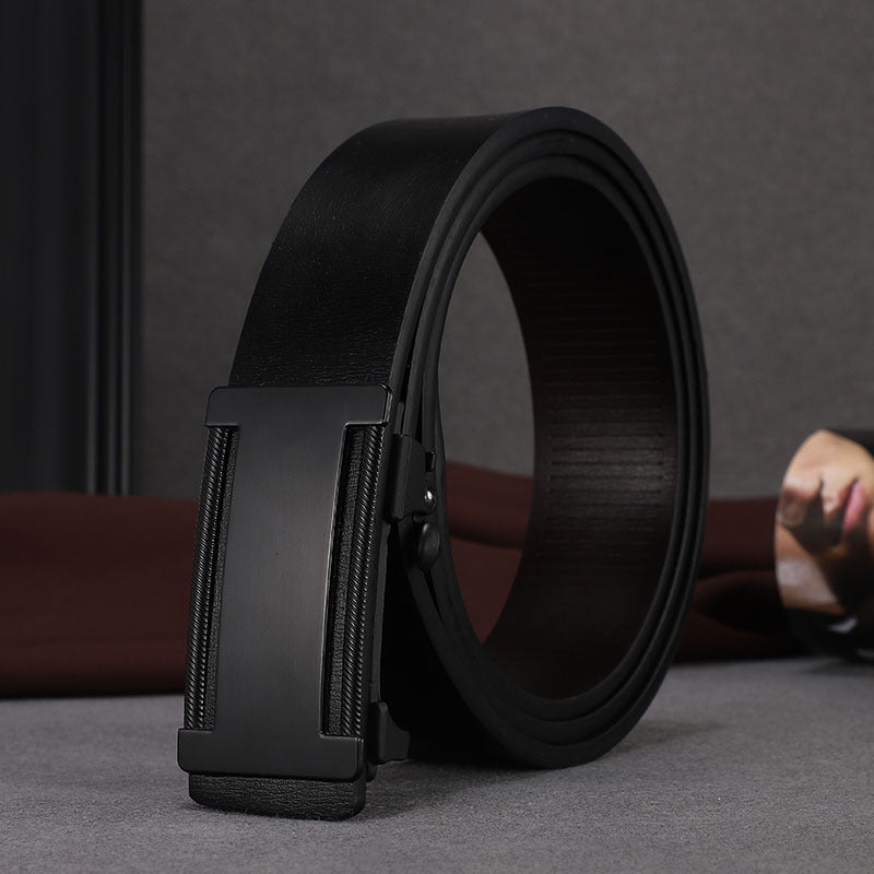 Factory direct sales toothless automatic buckle belt men's leather laser LOGO business leisure belt men's wholesale distribution