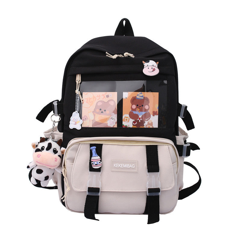 Ins style large capacity high school student schoolbag female Korean version Harajuku ulzzang cartoon backpack junior high school student backpack
