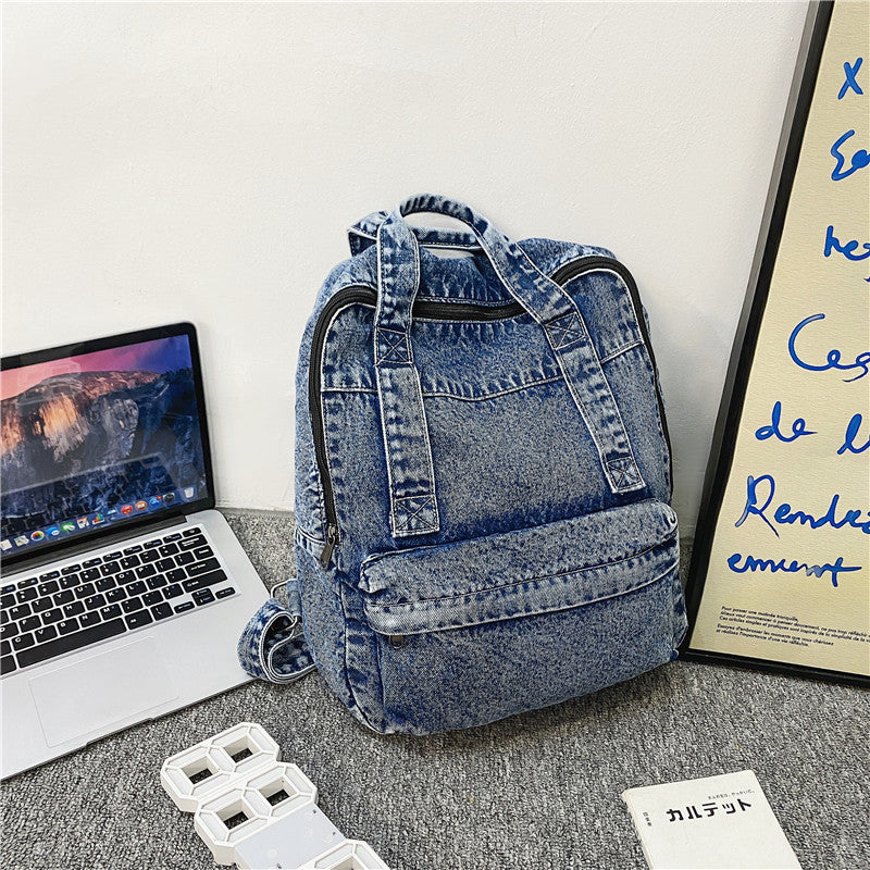 2023 New Harajuku ulzzang washed denim backpack trendy backpack large capacity high school student bag