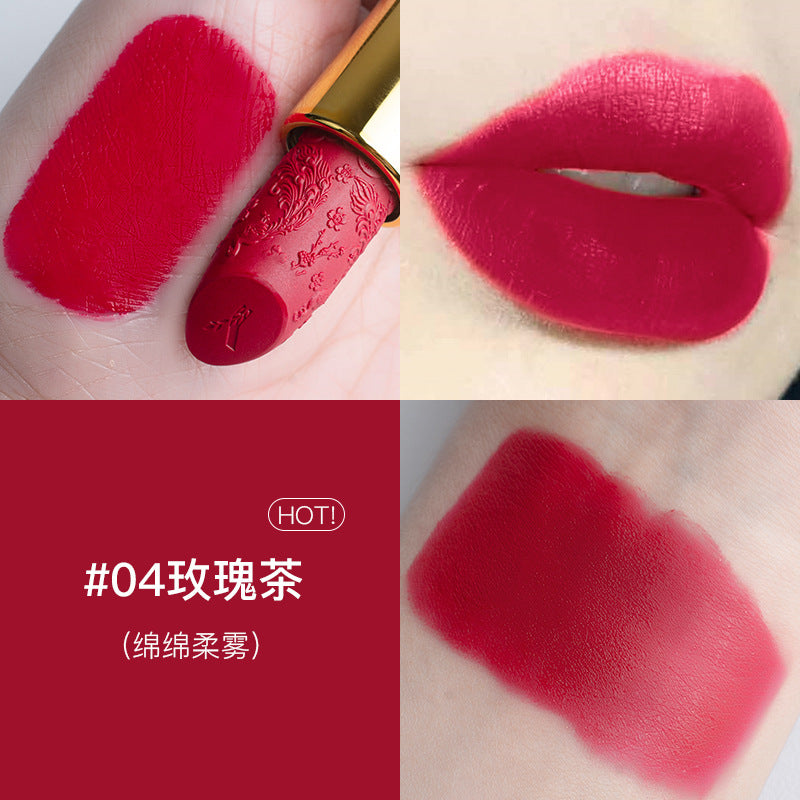 Douyin carved lipstick Chinese style semi-matte lipstick long-lasting moisturizing no-makeup cinnamon milk tea for girlfriend