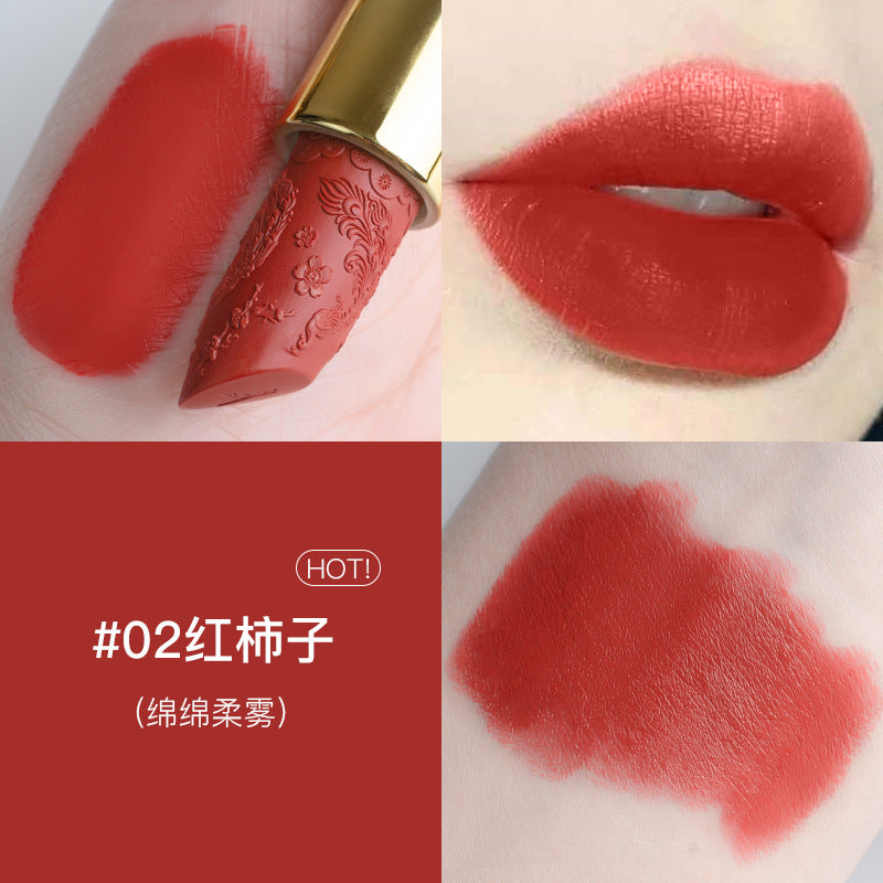 Douyin carved lipstick Chinese style semi-matte lipstick long-lasting moisturizing no-makeup cinnamon milk tea for girlfriend