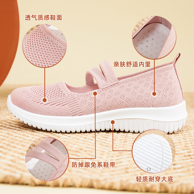 鞋子女2023新款布鞋跨境大码外贸女鞋透气飞织鞋软底休闲妈妈鞋