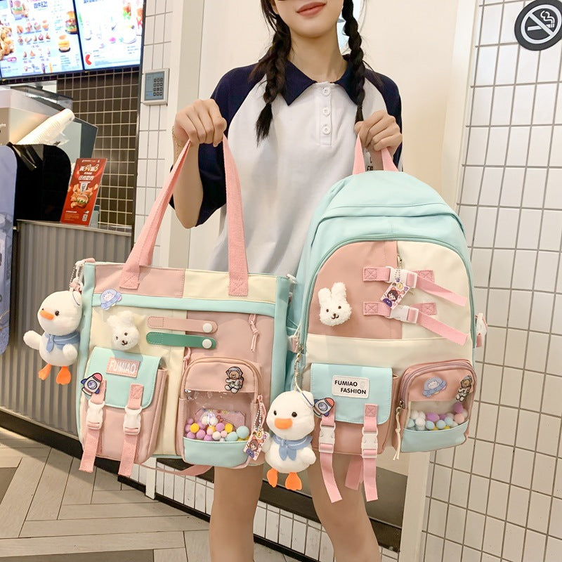 Contrast color backpack ins backpack wholesale Ruiying college student Korean style backpack large capacity middle school student schoolbag female