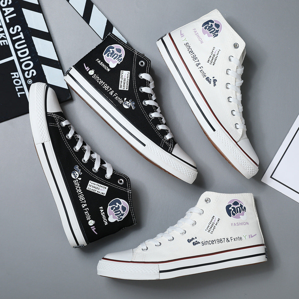 2023 new couple canvas shoes all-match students hand-painted fenda joint couple models high-top breathable canvas shoes