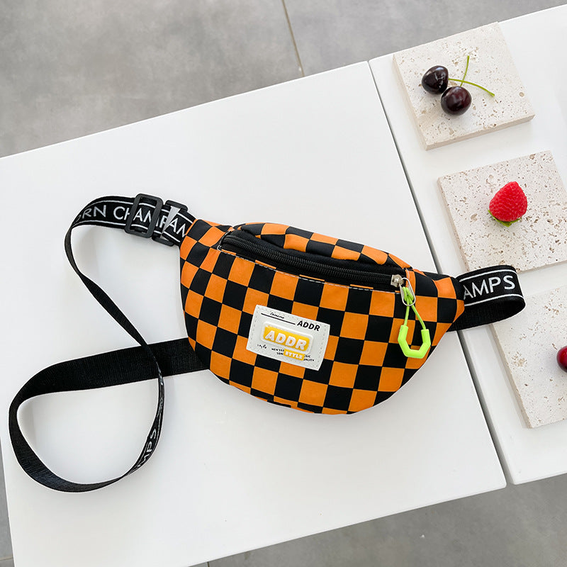 Children's chest bag Internet celebrity handsome Korean classic checkerboard boy shoulder bag fashion trend sports style waist bag
