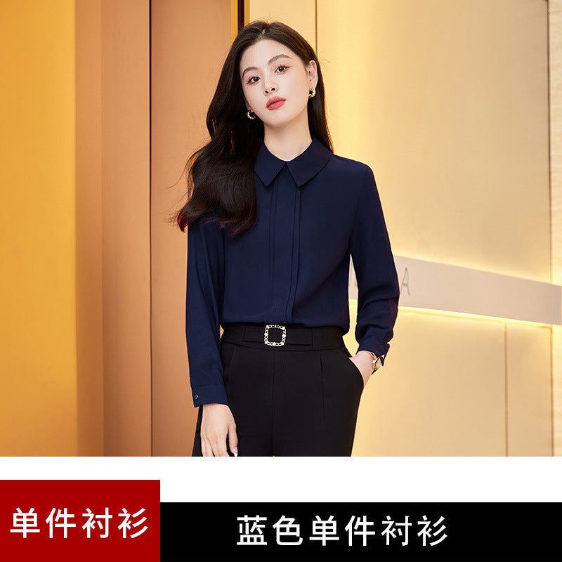 职业装白色衬衫面试套装女2023新款春秋季设计感雪纺上衣长袖衬衣