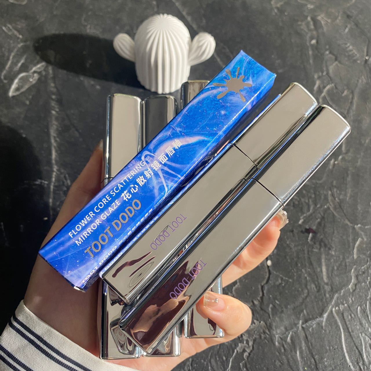 Toot Dodo~Flower Heart Scattered Small Silver Tube Mirror Lip Glaze Moisturizing and Moisturizing Watery Lips Lipstick Lip Gloss for Women
