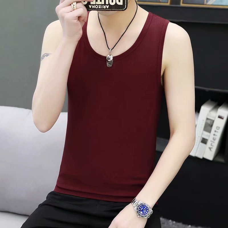 新款男士夏天弹力黑色背心宽肩无袖圆领修身大码汗背心打底衫外贸