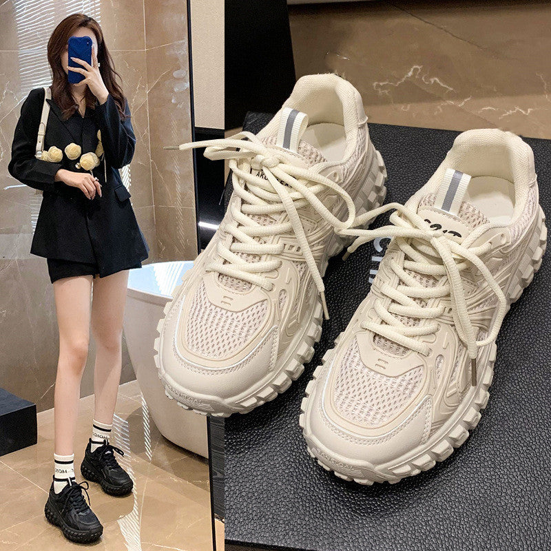 轮胎底老爹鞋女2023夏季新款厚底运动休闲鞋时尚潮网面透气潮鞋女