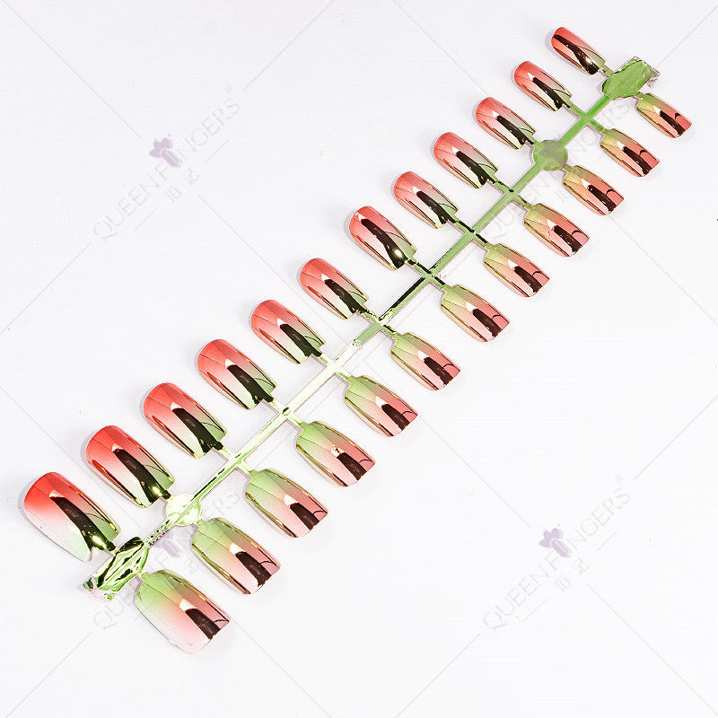 Zhifei manicure finished product 24 pieces of electroplated magic mirror Internet celebrity chameleon neon nail patches nail wear