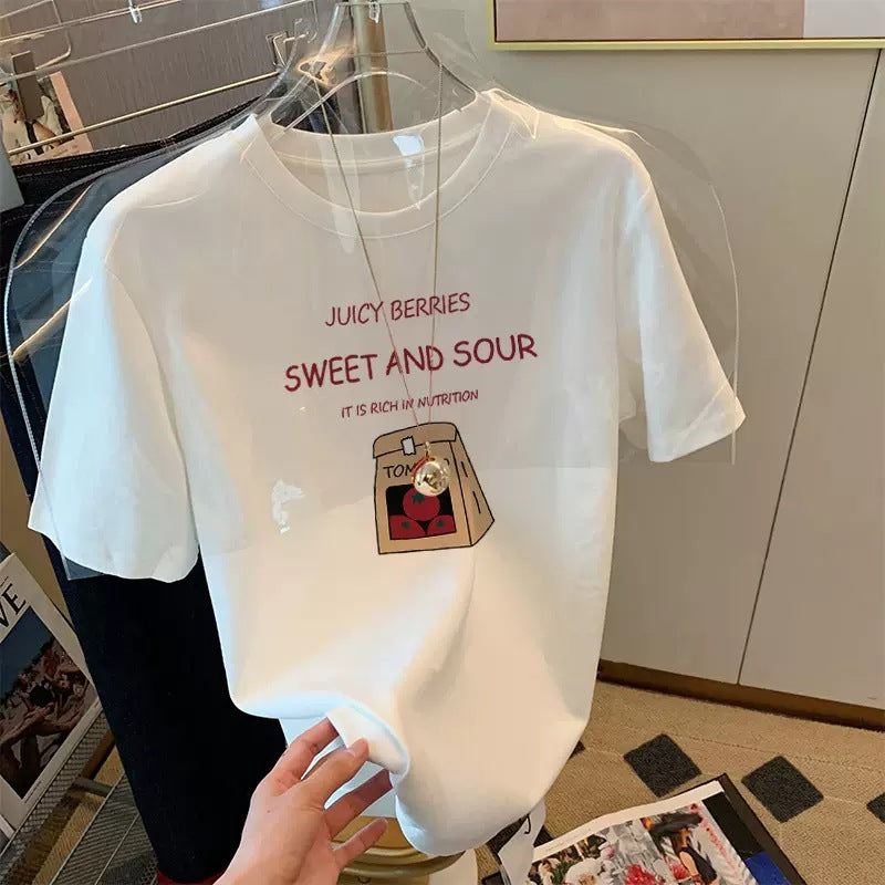 2023新款正肩爆款纯棉短袖T恤女简约休闲时尚百搭白色上衣春夏季