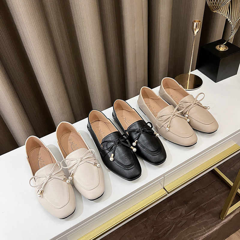 French style flat single shoes women's 2023 spring new British style soft leather shoes one pedal two wear loafers