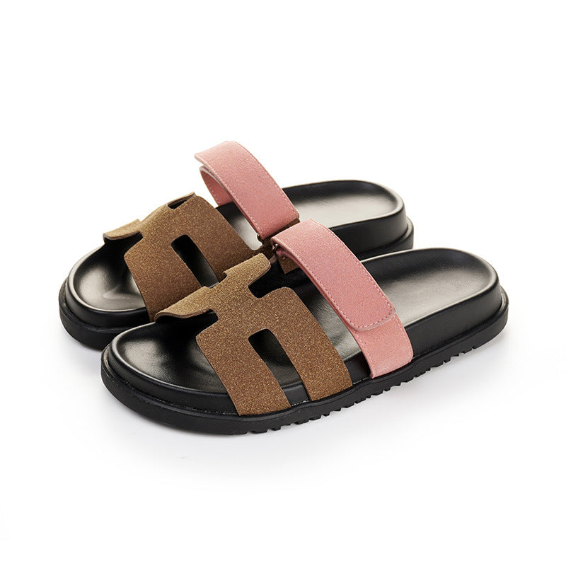 Axige with the same style of H family second uncle shoes slippers thick bottom 2023 new summer outerwear women's shoes one word slippers sandals