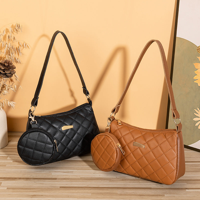 绣花腋下包新款2023ladies bag手机化妆品收纳包菱格单肩包两件套