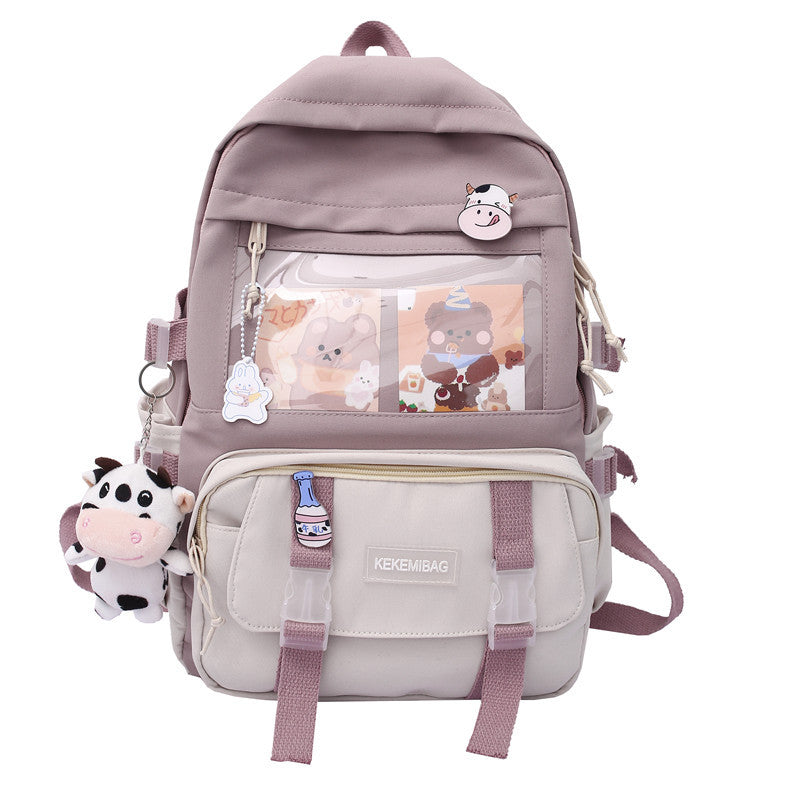 Ins style large capacity high school student schoolbag female Korean version Harajuku ulzzang cartoon backpack junior high school student backpack