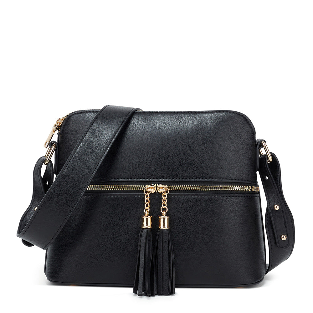 Amazon's best-selling bags 2023 new women's bag European and American retro double-tassel shell bag zipper cross-body shoulder bag