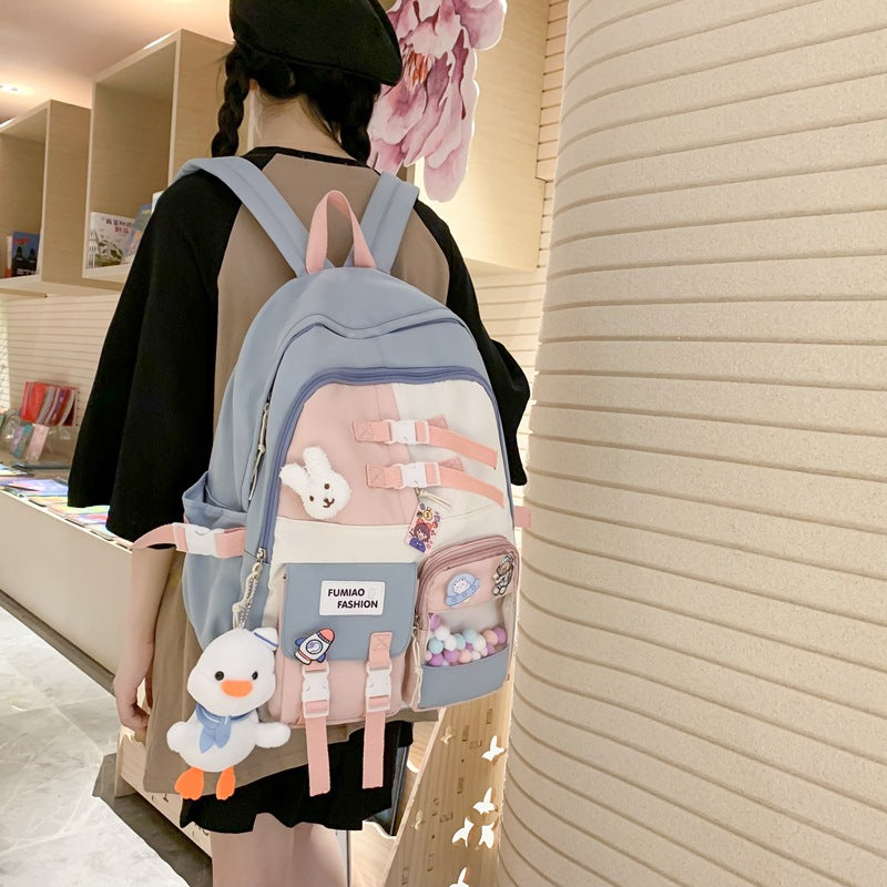 Contrast color backpack ins backpack wholesale Ruiying college student Korean style backpack large capacity middle school student schoolbag female