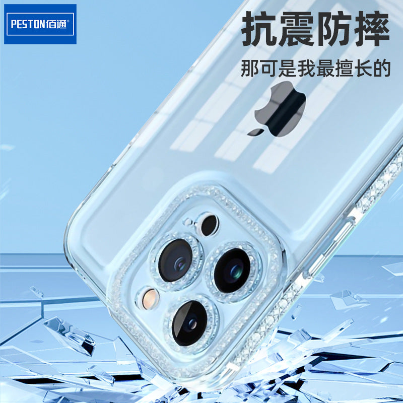 适用苹果14Plus手机防摔壳iphone13 12pro max闪钻透明镜头保护套