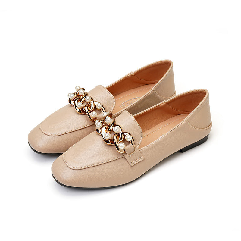 Single shoes women's flat bottom 2023 new spring peas shoes British style retro small leather shoes slip-on loafers for women