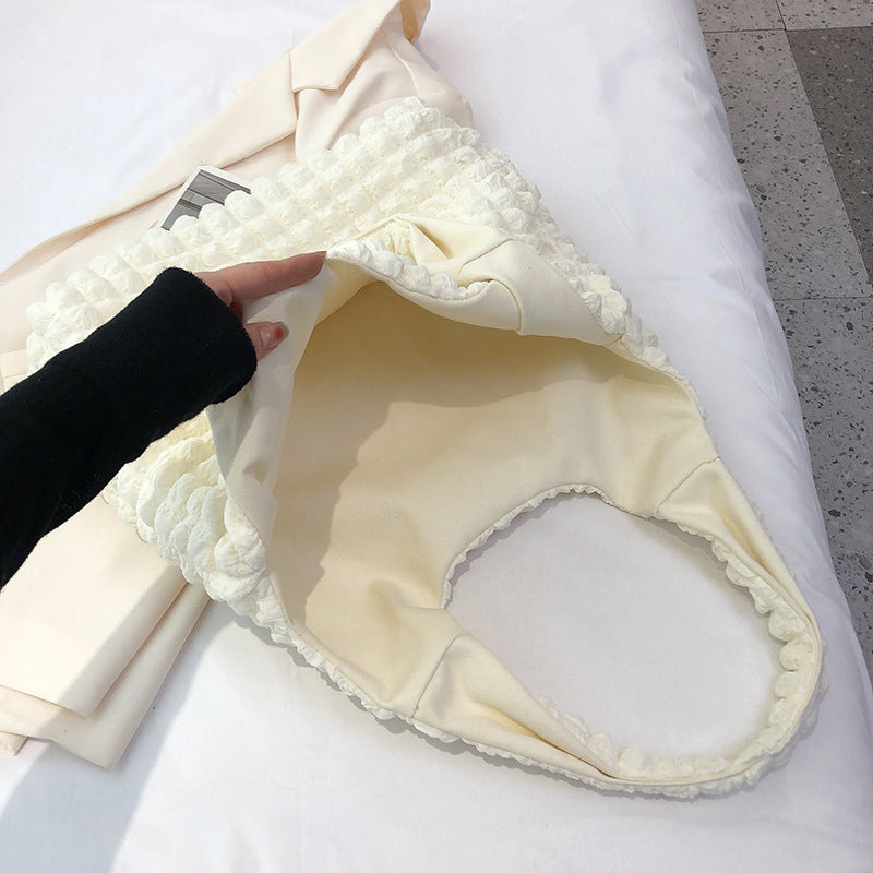 Korean ins girly style cloud puff flower shoulder bag women 2023 new summer canvas simple handbag