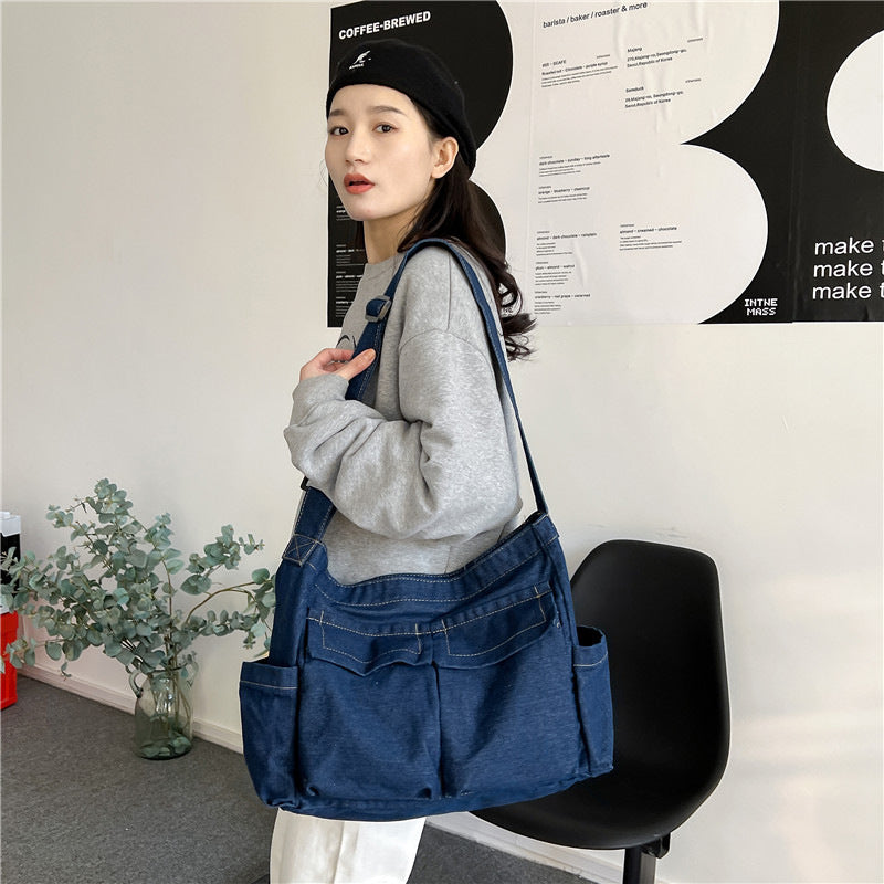Literary style casual shoulder bag for women, Korean style fashion ins, college students carrying school bags to class, new crossbody bags