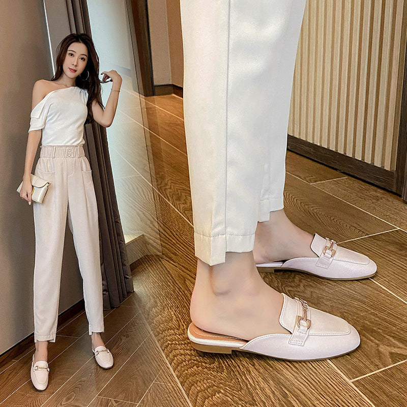 包头半拖鞋女夏时尚外穿2023新款平底港风无后跟外穿懒人网红凉鞋