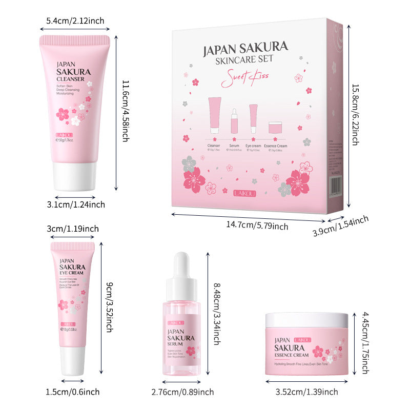 နယ်စပ်ဖြတ်ကျော် Laiko Japanese Sakura Skin Care Set 4-piece Cleansing Essence Eye Cream မျက်နှာခရင်မ် ထုတ်လုပ်သူ လက်လီ၊