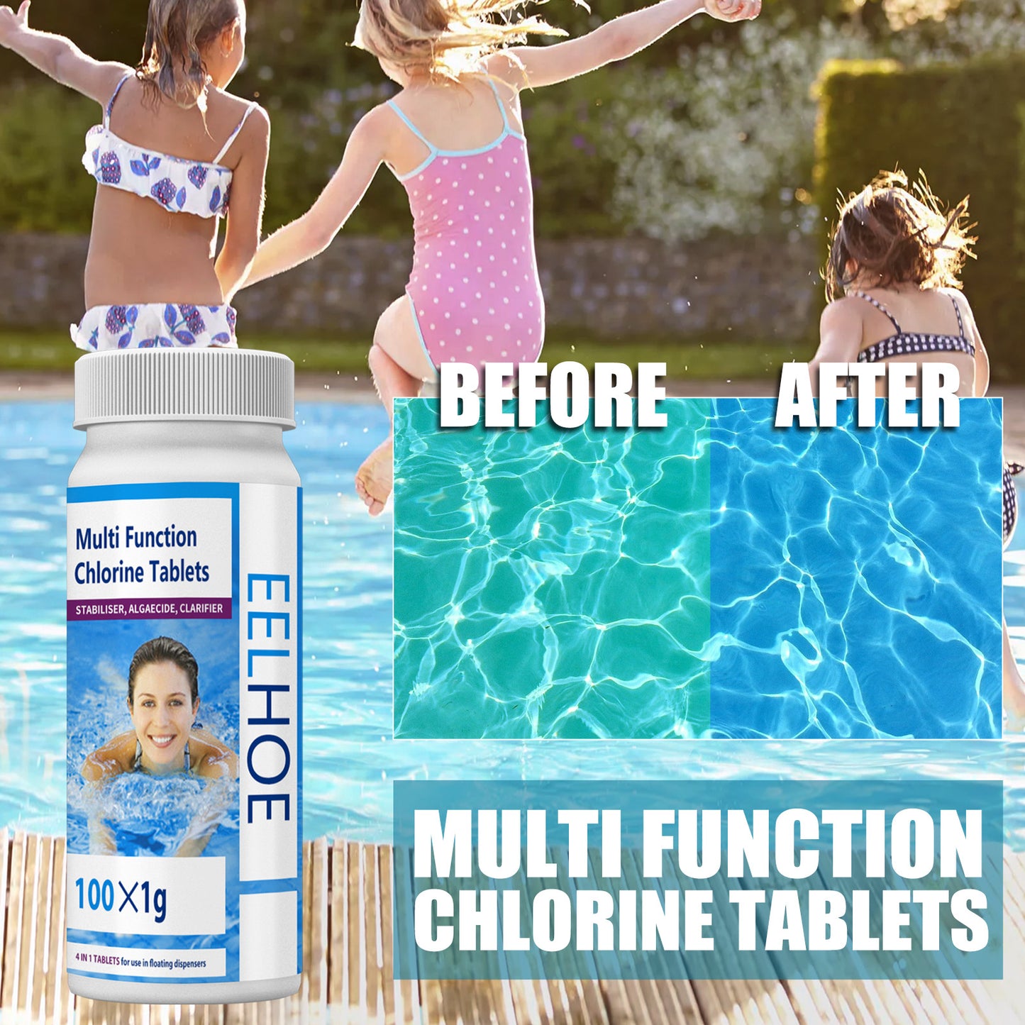 EELHOE swimming pool effervescent chlorine tablets water quality cleaning algaecide clean water effervescent tablets remove green water decontamination