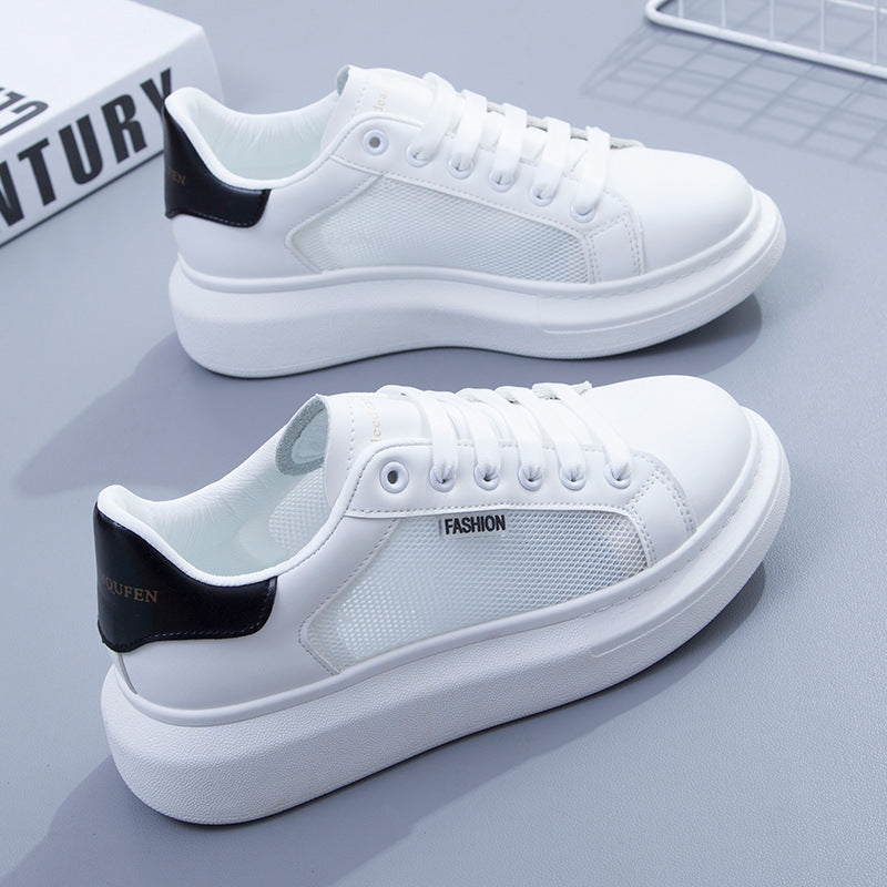 Mesh breathable သေးငယ်သောအဖြူဖိနပ်အမျိုးသမီး၏အထူအောက်ခြေအခေါင်းပေါက်ဘုတ်ဖိနပ်နွေရာသီကွက်သစ်ဖိနပ်အမျိုးသမီးကျောင်းသားပေါ့ပေါ့ဖိနပ်