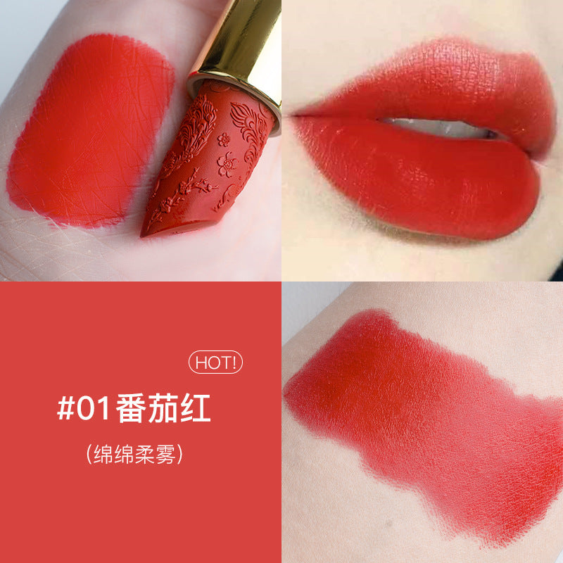 Douyin carved lipstick Chinese style semi-matte lipstick long-lasting moisturizing no-makeup cinnamon milk tea for girlfriend