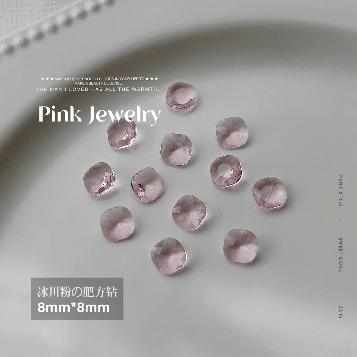 Nail art jewelry diamond wholesale see-through glacier pink pointed bottom diamond sparkling octagonal rock candy love ax nail accessories