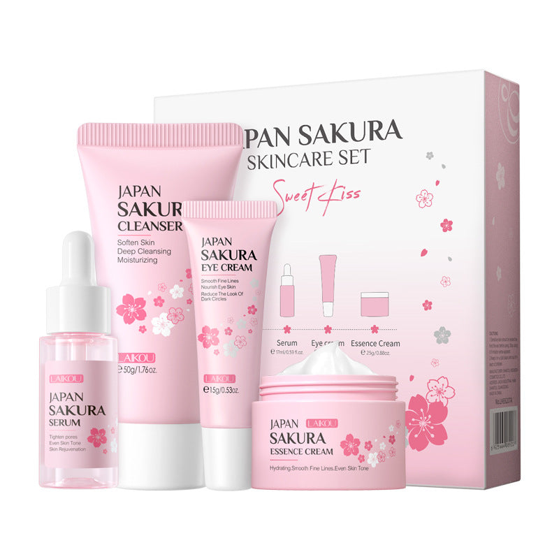 နယ်စပ်ဖြတ်ကျော် Laiko Japanese Sakura Skin Care Set 4-piece Cleansing Essence Eye Cream မျက်နှာခရင်မ် ထုတ်လုပ်သူ လက်လီ၊