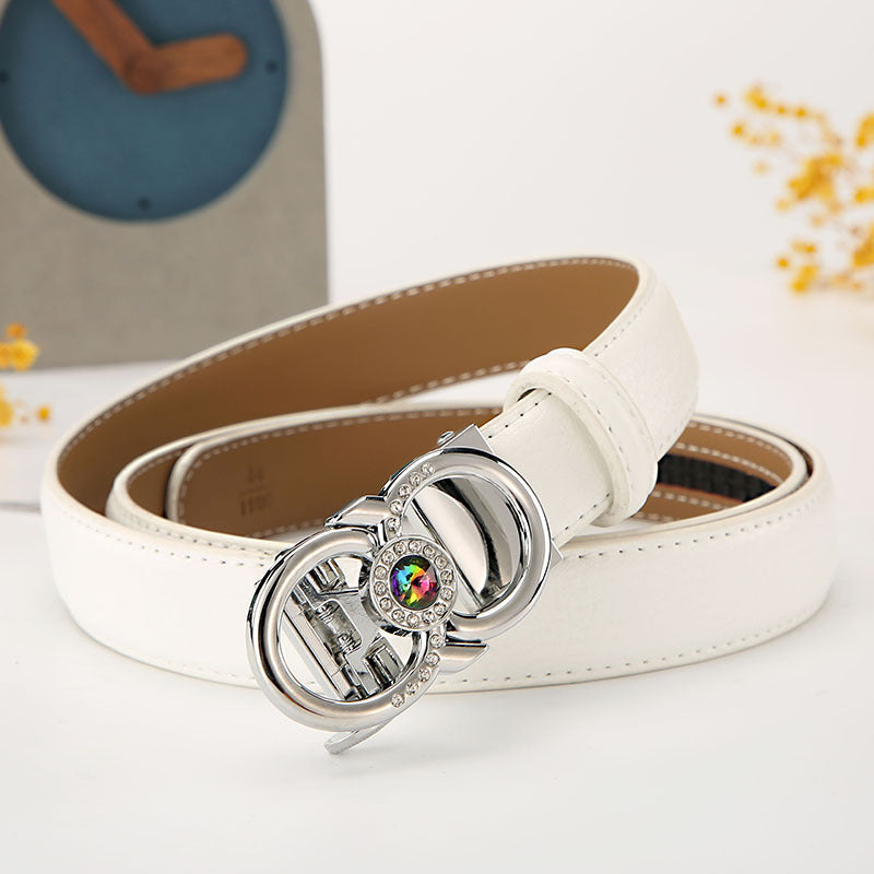 Women's leather belt automatic buckle time to run Korean version sweet all-match belt female 2.4cm wide spot wholesale