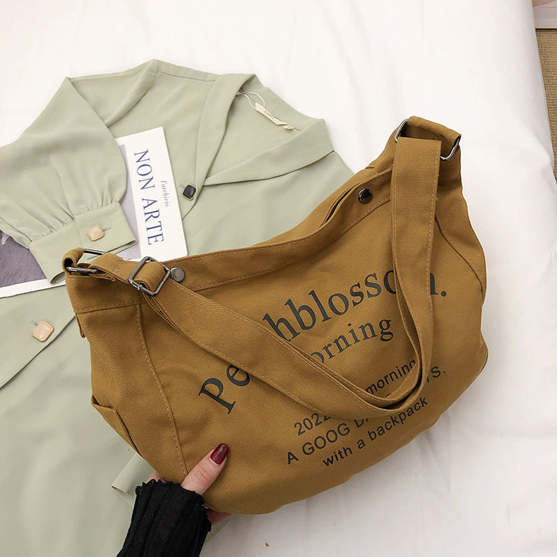 Letter canvas bag for women 2022 new trendy fashion versatile tote bag student class large capacity crossbody bag