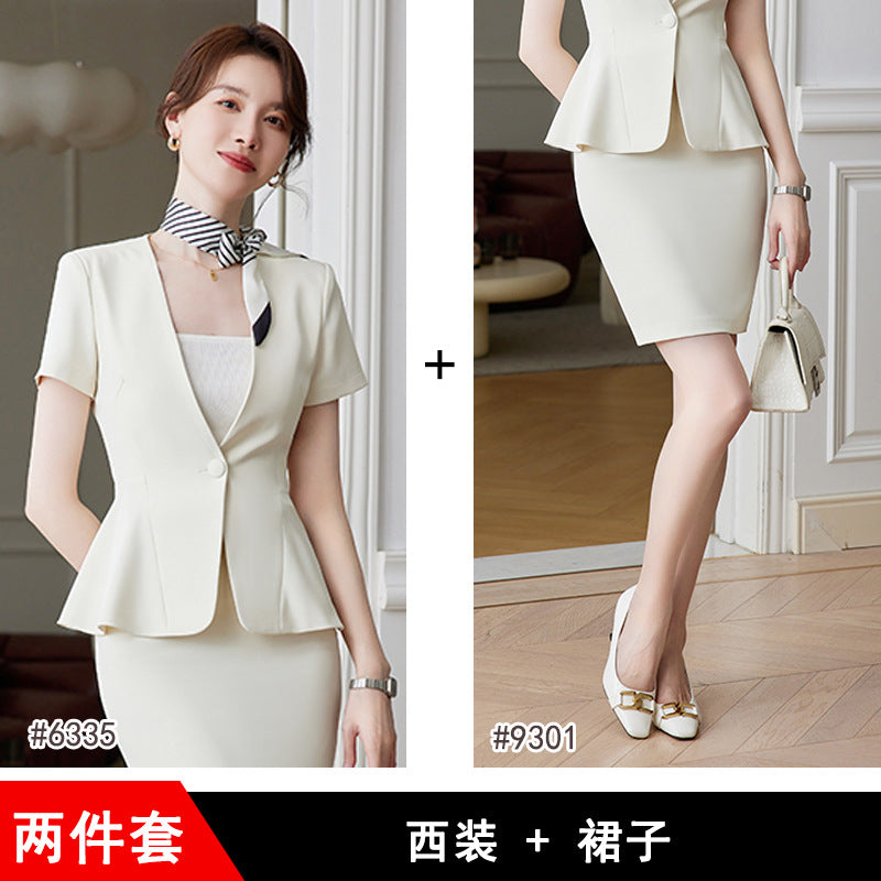 短袖职业西装套装女夏季薄款前台西服气质美容院工作服女空姐制服