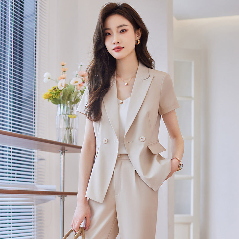 Spring and summer short-sleeved suit jacket women's thin fashion temperament manager professional suit suit female hotel front desk work clothes