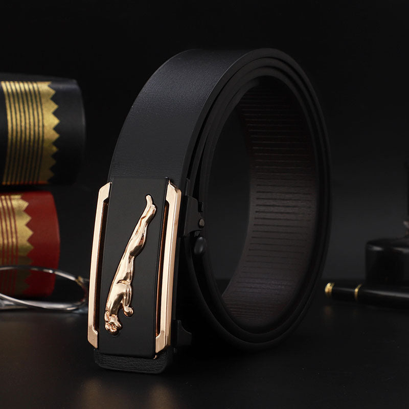 Factory direct sales toothless automatic buckle belt men's leather laser LOGO business leisure belt men's wholesale distribution