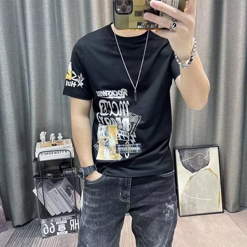 夏季短袖t恤男士夏季韩版潮流宽松男T恤潮牌港风印花半袖体恤男装