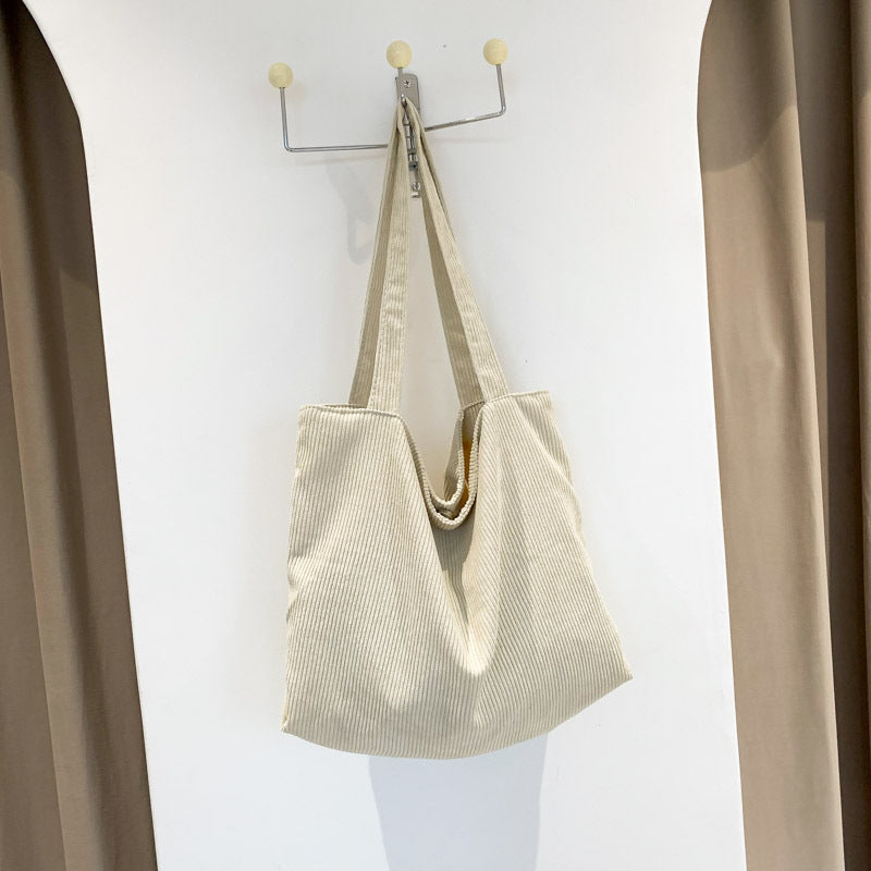 Korean fashion large-capacity shopping bag casual literary canvas handbag simple retro corduroy shoulder bag for women