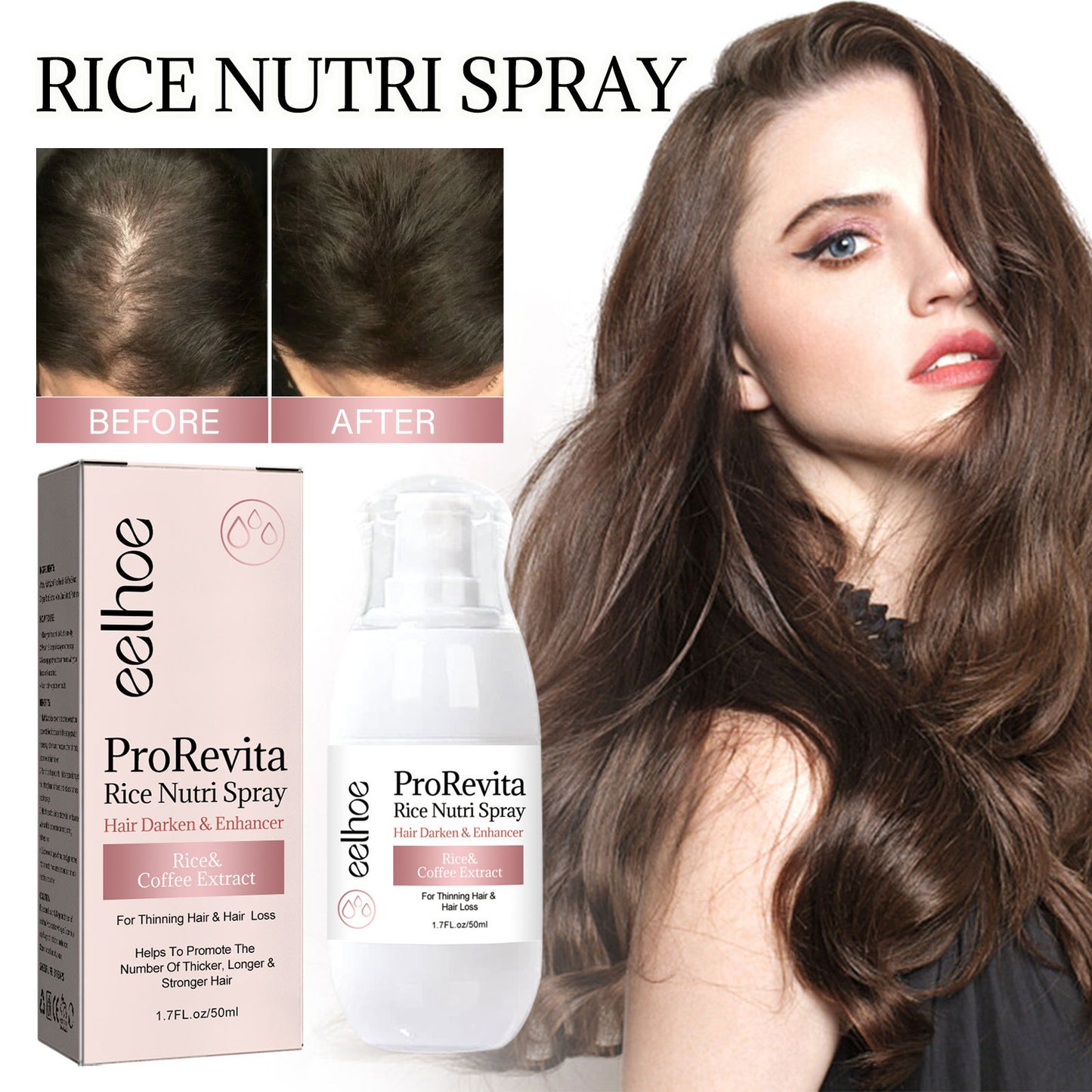 EELHOE Rice Thick Hair Spray Strengthens Hair, Repairs Hair Follicles and Roots, Prevents Hair Loss, Firms Hair, Thick Hair Spray