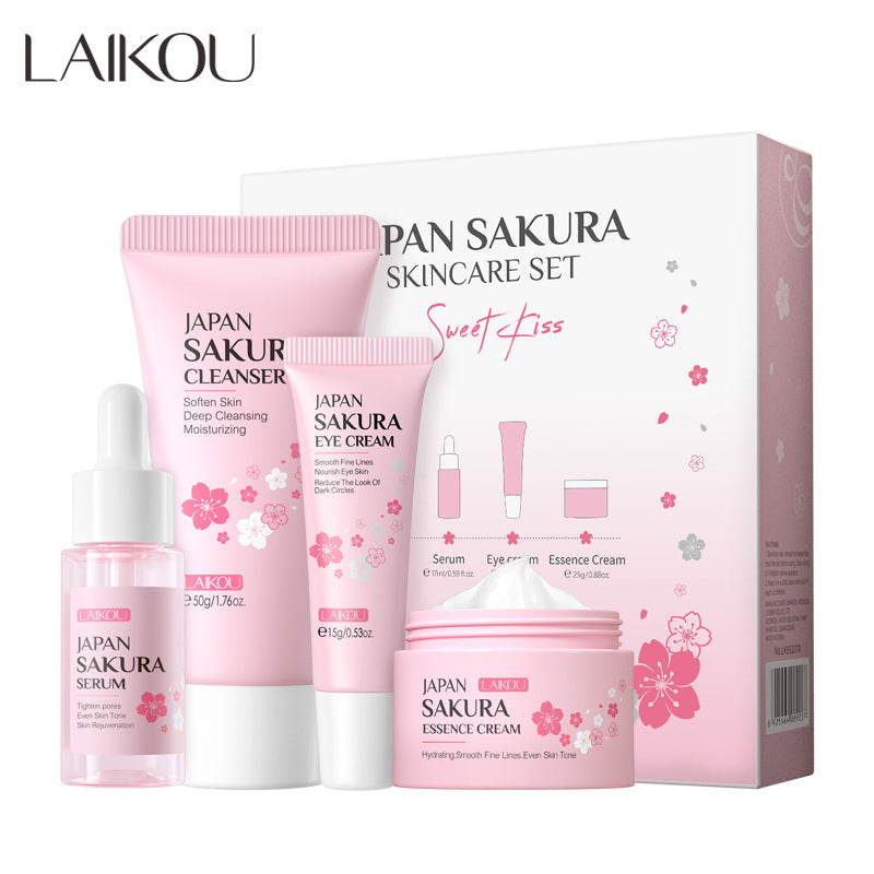 နယ်စပ်ဖြတ်ကျော် Laiko Japanese Sakura Skin Care Set 4-piece Cleansing Essence Eye Cream မျက်နှာခရင်မ် ထုတ်လုပ်သူ လက်လီ၊